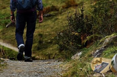 beer can on a hiking trail