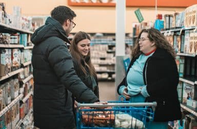 Friends saying hi at the store