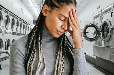 frustrated in the laundromat