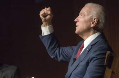 Joe Biden shaking his fist in the air