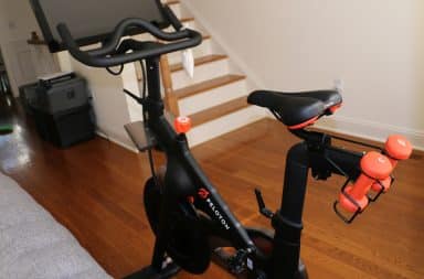 Peloton exercise bicycle in bedroom