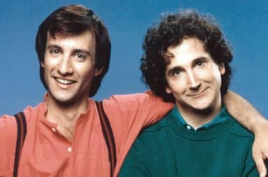 Perfect Strangers actors with arms around each other