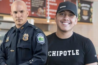 Police Officer and a Chipotle employee