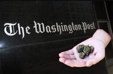 The Washington Post with weed offering from a hand